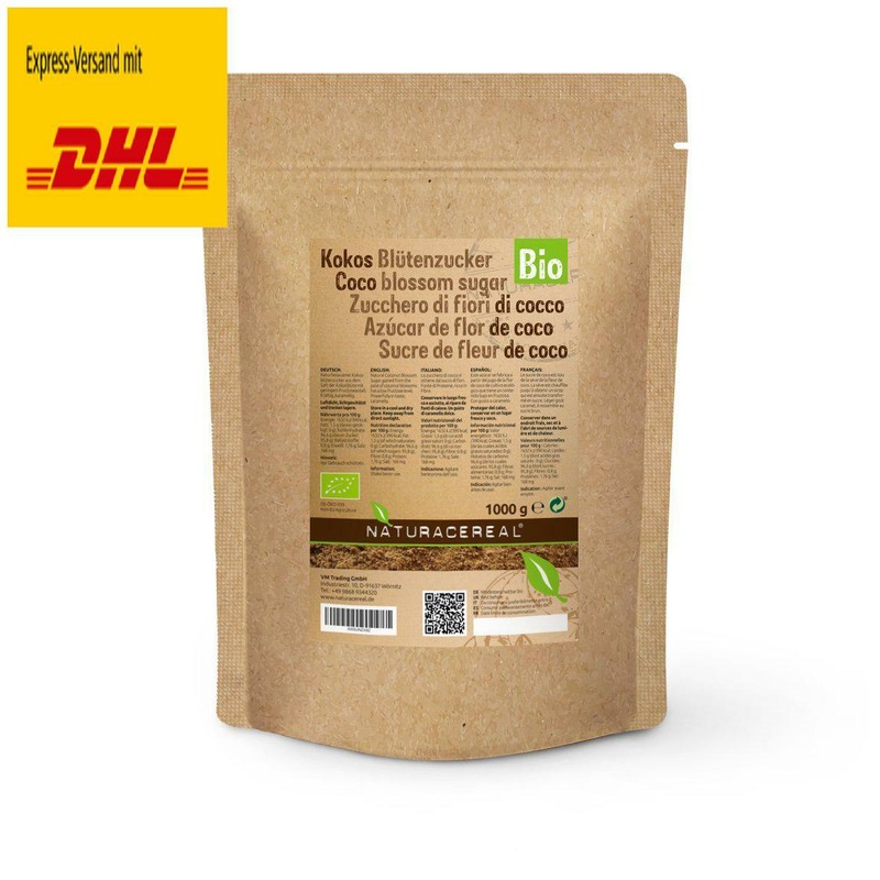 NATURACEREAL ® Bio Kokosblütenzucker 1000g ⭐ Kräftiger Karamell Geschmack