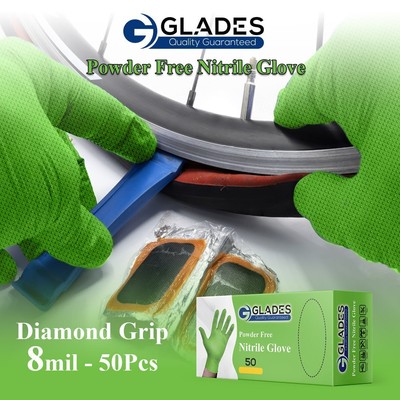100/1000 HEAVY DUTY DIAMOND GRIP MECHANIC GREEN NITRILE GLOVES POWDER FREE 8MIL