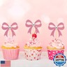 24Pcs Pink Bow Cupcake Toppers Pink Bow Birthday Decorations for Coquette Bridal Baby Shower Wedding Themed Party Decorations Supplies(bow)