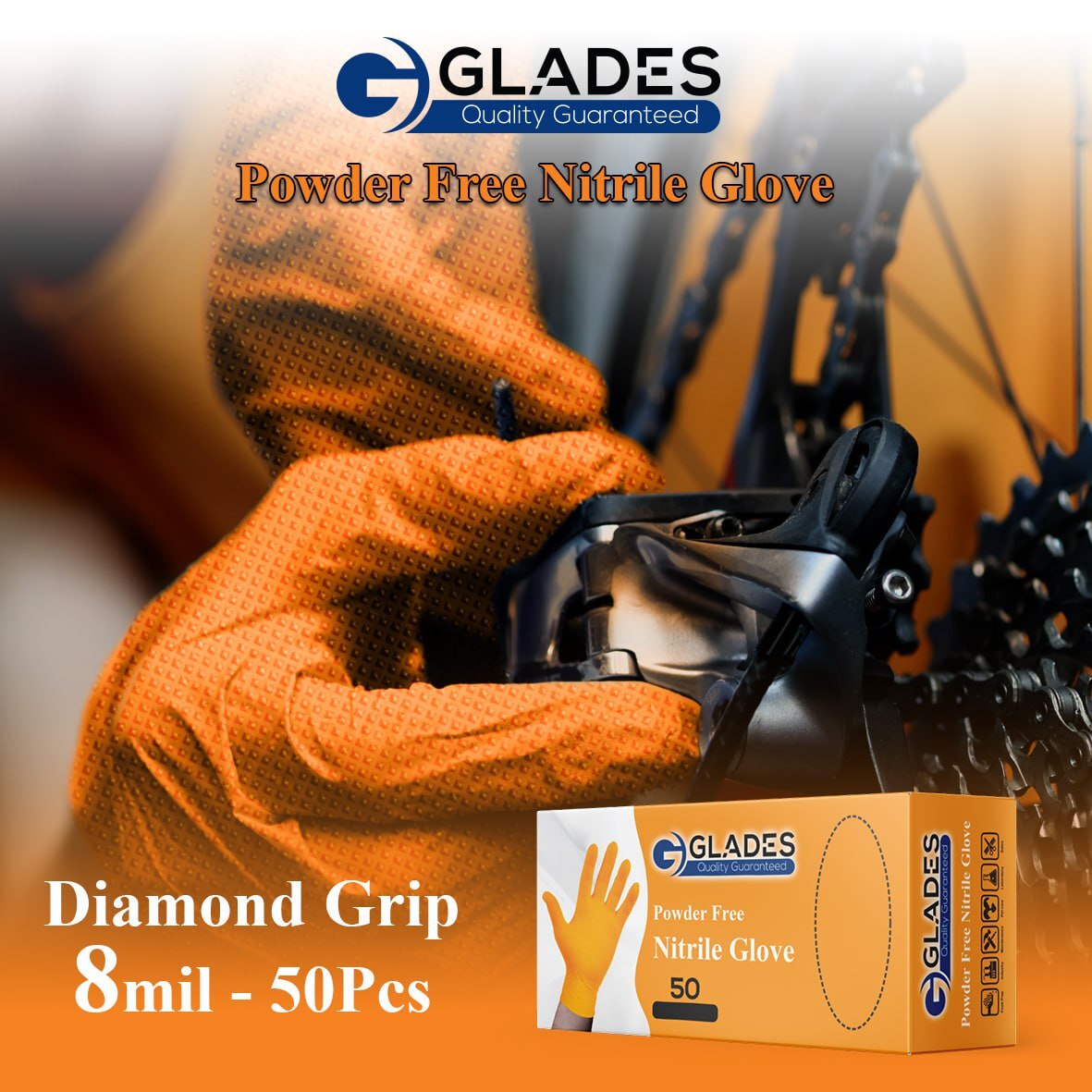 GLADES™ 8 Mil Heavy Duty Nitrile gloves Diamon Texture Indutrial Mechanic Gloves