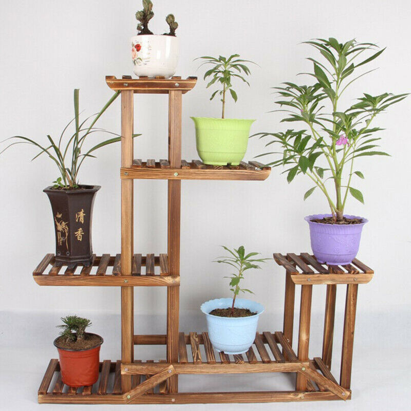 Simple Multi-layer Wood Plant Stand Multiple Flower Pot Holder Shelf