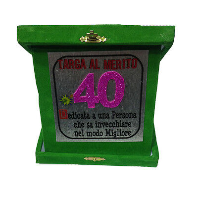 40 Años Placa De Saludos Cumpleaños Verde Purpurina 14x14 CM Made IN Italy