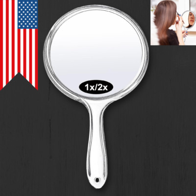 Hand Held Mirror With Handle Double Sided Makeup Mirror 1x/ 2x Portable Clear