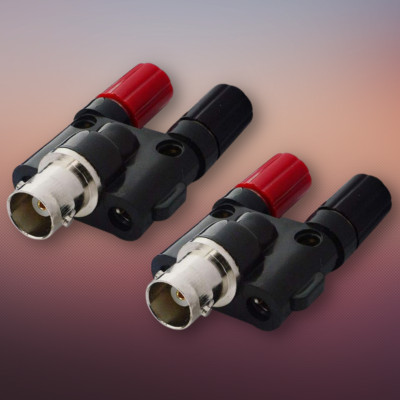 2 BNC Female to Dual Banana Female Socket Binding Post RF Coax Splitter Adapter