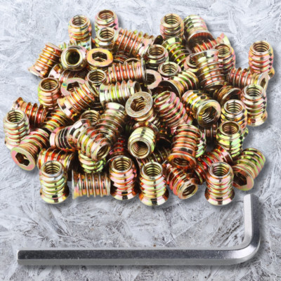60PCS Threaded Insert Furniture Screw In Wood Nut Inserts Fastener Bolt 1/4'' 20