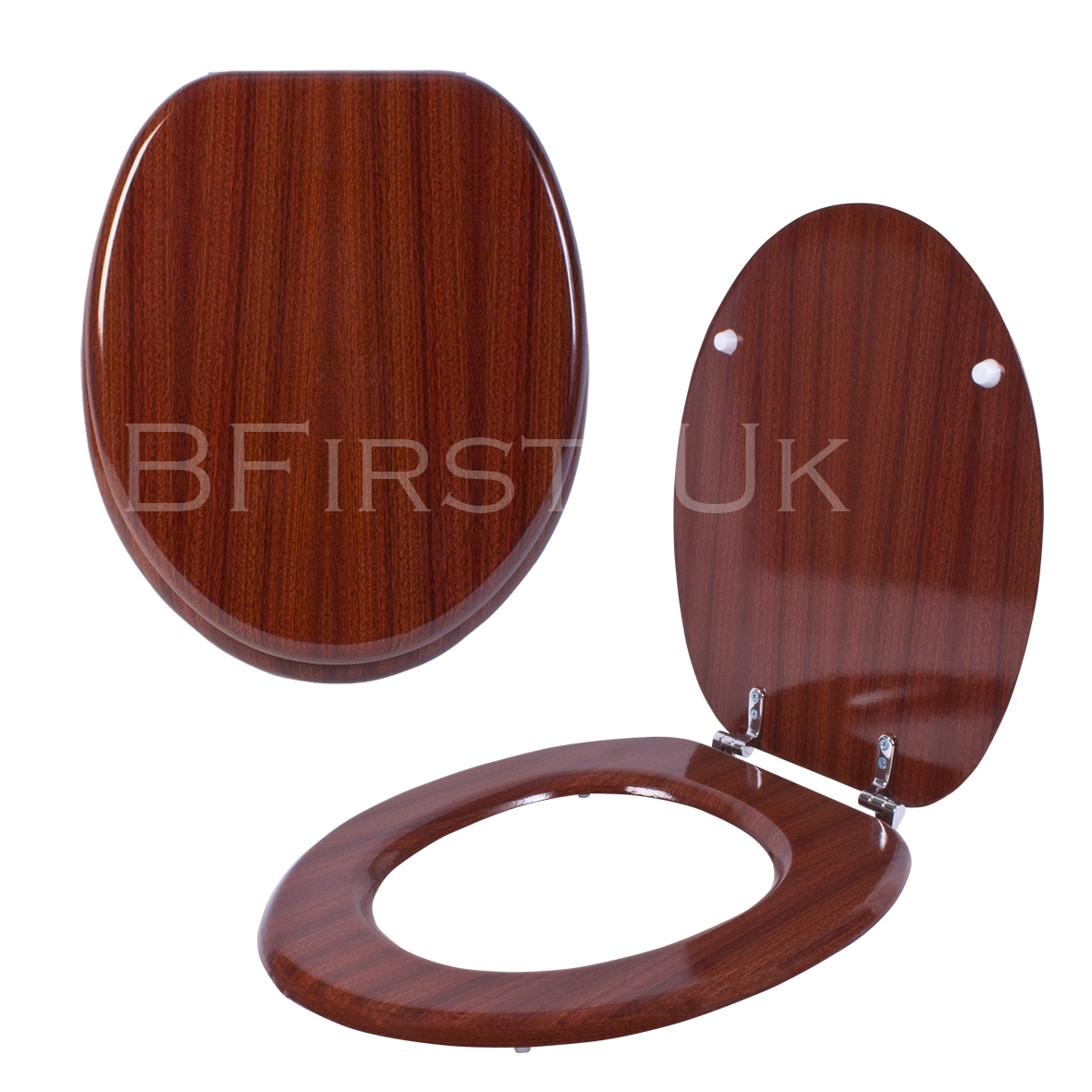Mahogany Wooden Traditional Toilet seat Chrome Hinge Fittings Bathroom