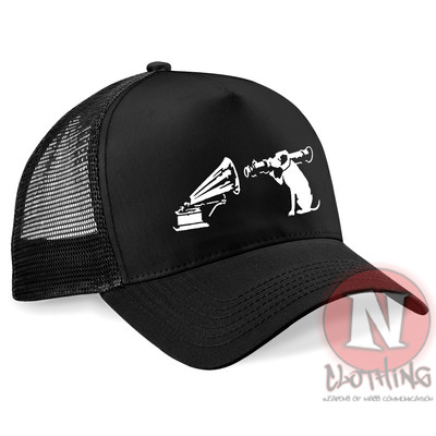 Banksy HMV dog nipper with bazooka Half mesh retro trucker baseball cap hat