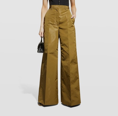 $995 Stella McCartney Womens Green Creased Pants Wide Leg