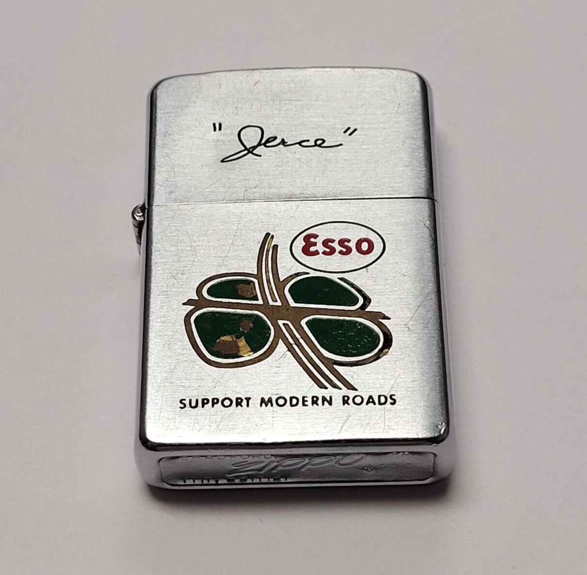 Vintage Zippo 1958 Esso ExxonMobil Oil Brushed Chrome Lighter Working