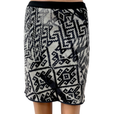 Marc Cain skirt knitted skirt grey black logo villt wool size DE 38 S