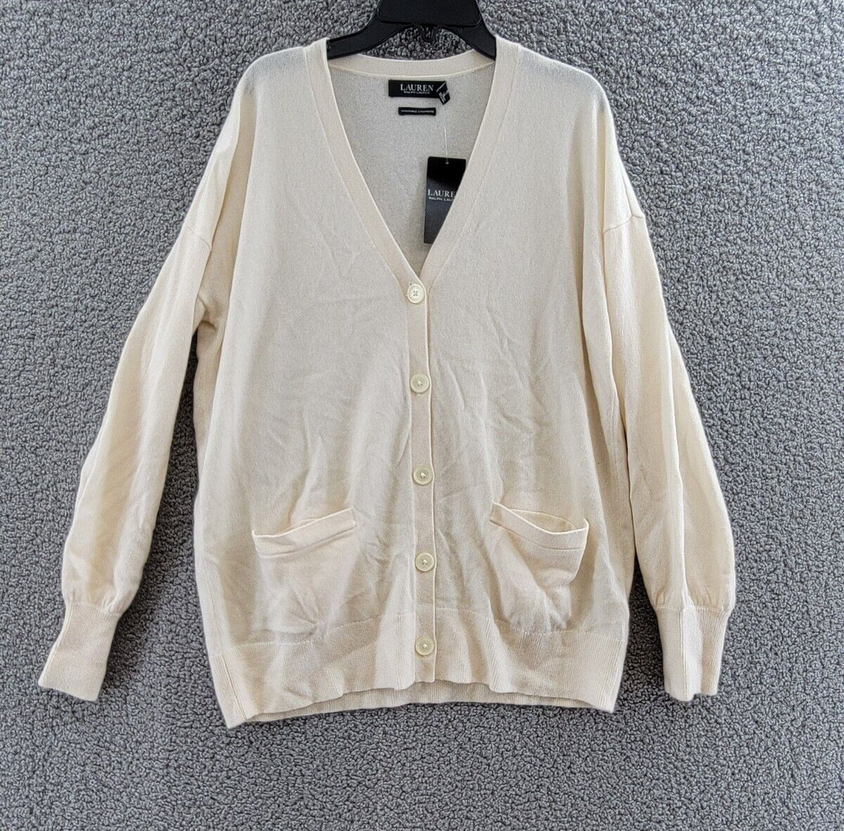 Lauren Ralph Lauren Umatilla Cashmere Cardigan Sweater Women's M Winter Cream~ - Picture 2 of 12
