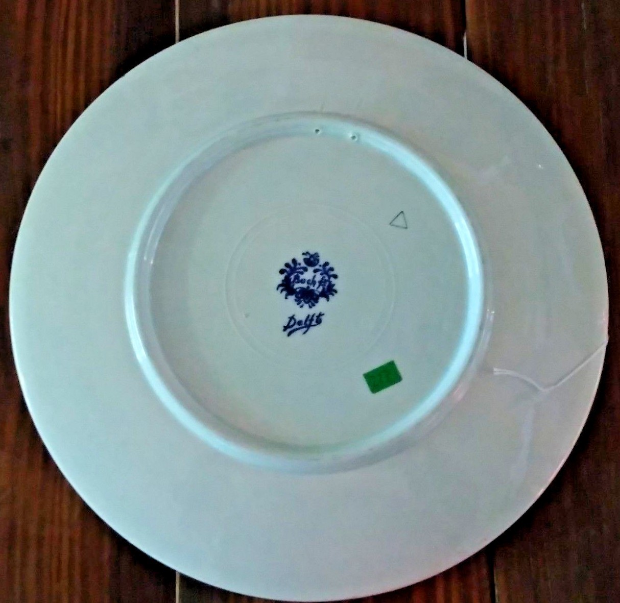 Delft Boch Belgium Blue & White Plate Boat on River Amongst Trees  11