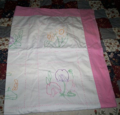 Vintage Hand Embroidered Baby Crib Quilt Throw Lap Blanket 52 by 40 with flowers