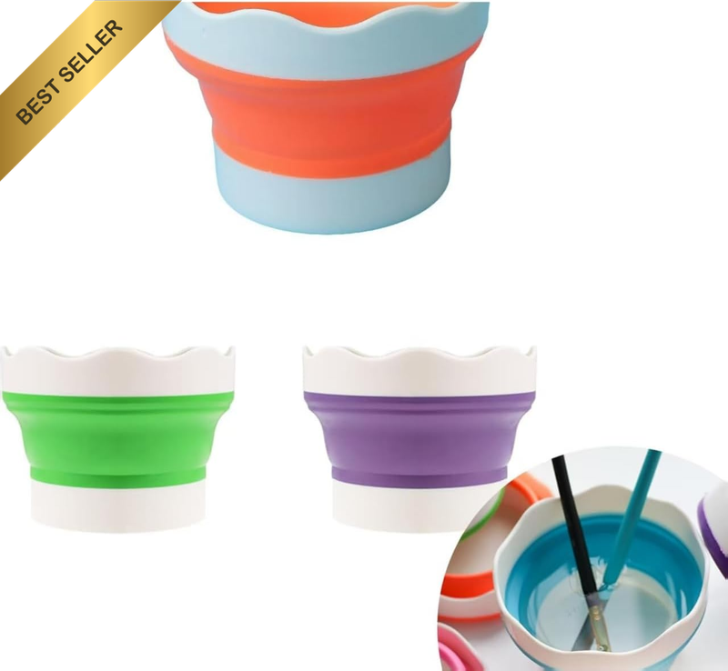 3 PCS Water Pot for Painting, Collapsible Paint Brush Washer Silicone Paint Wate