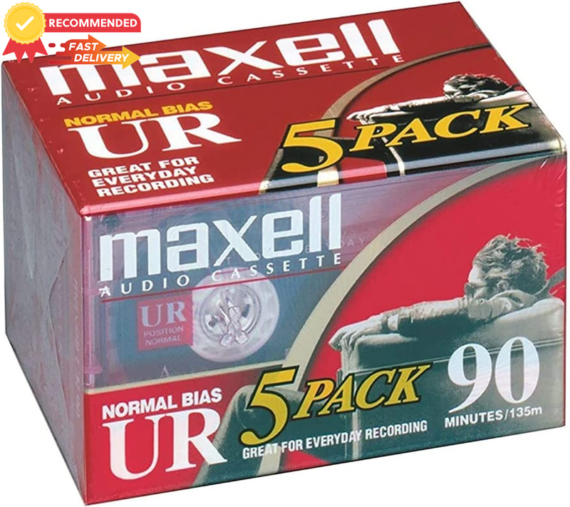 UR-90 Normal Bias Audio Cassettes 5-Pack - 90 Min with Cases - Vintage Tapes