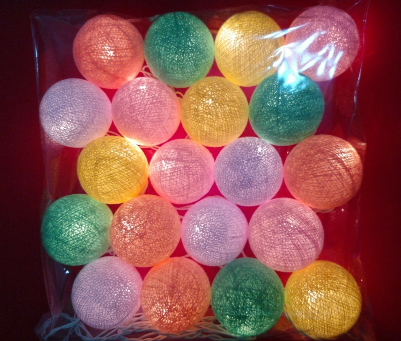 Home Decor String Lights 20 Cotton Ball Multi Color Indoor Outdoor
