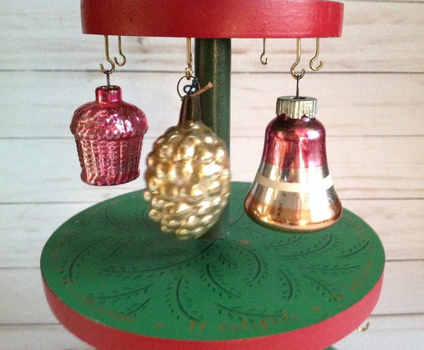 RARE Vtg Hallmark Cards Miniature Christmas Ornament Display Wood Wooden Tree