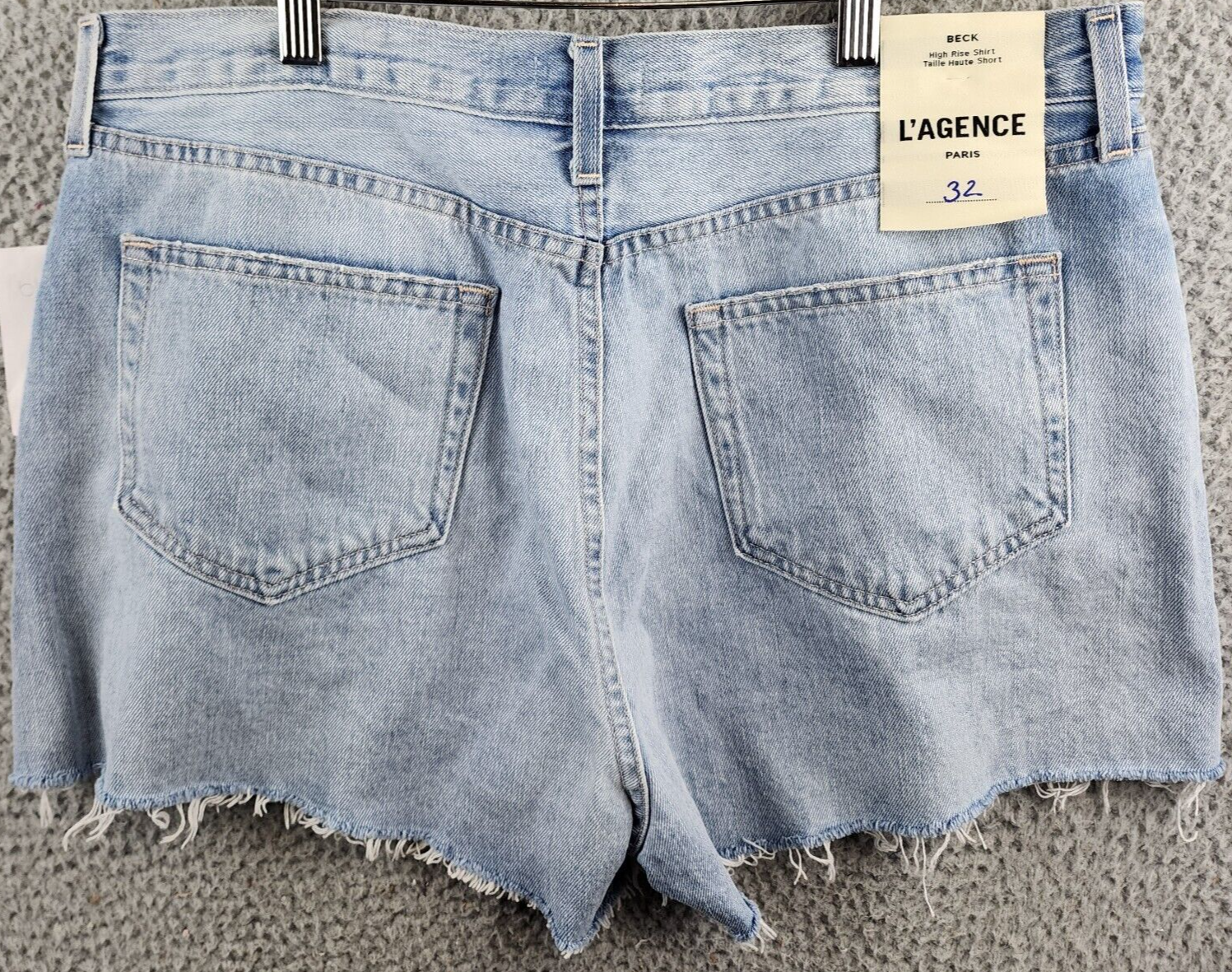 L'AGENCE Beck High Rise Cut Off Denim Shorts Womens 32 Fontana Pocket Button Zip - Picture 11 of 14