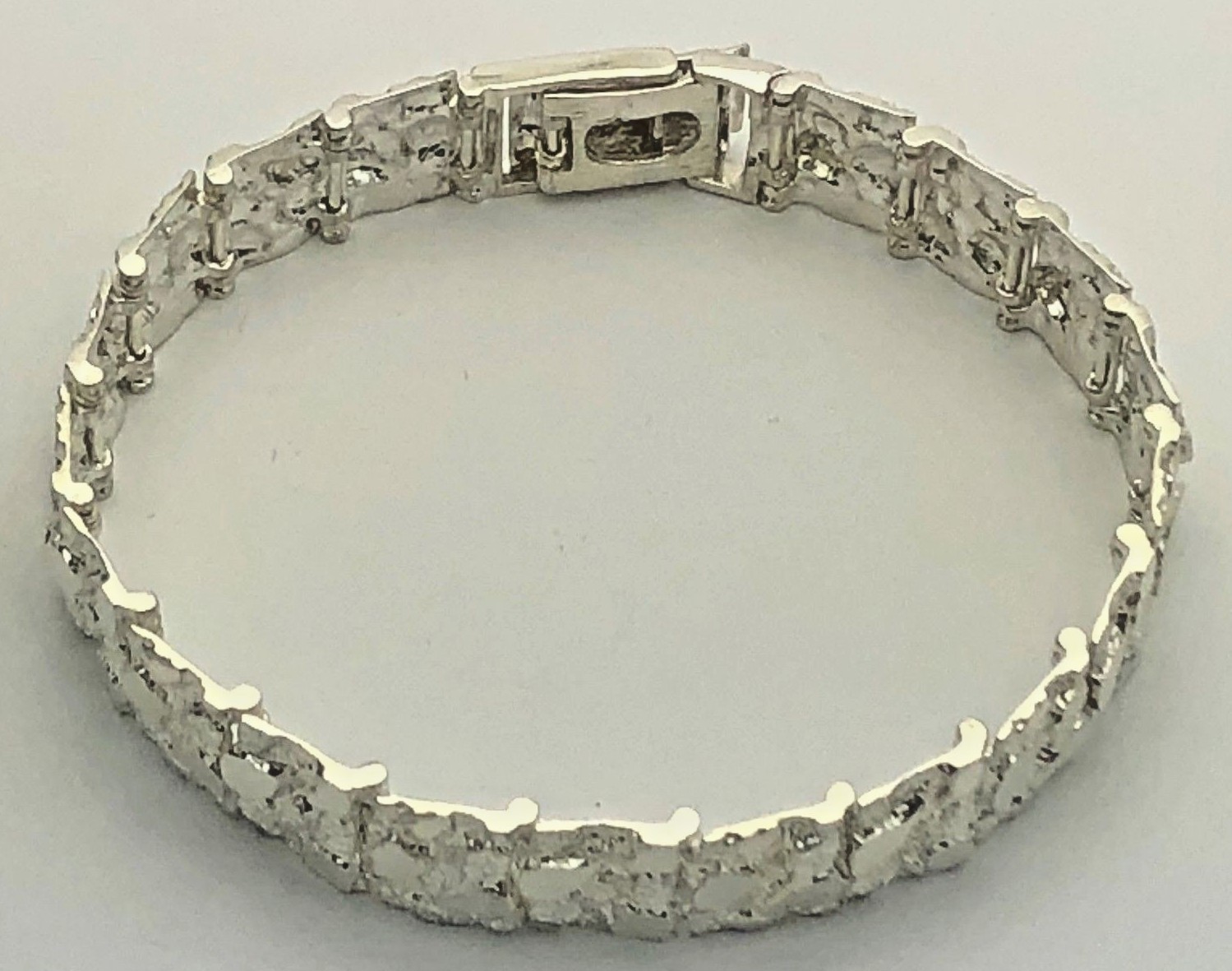 925 Solid Sterling Silver Nugget Bracelet Adjustable 24.5mm 10" 66