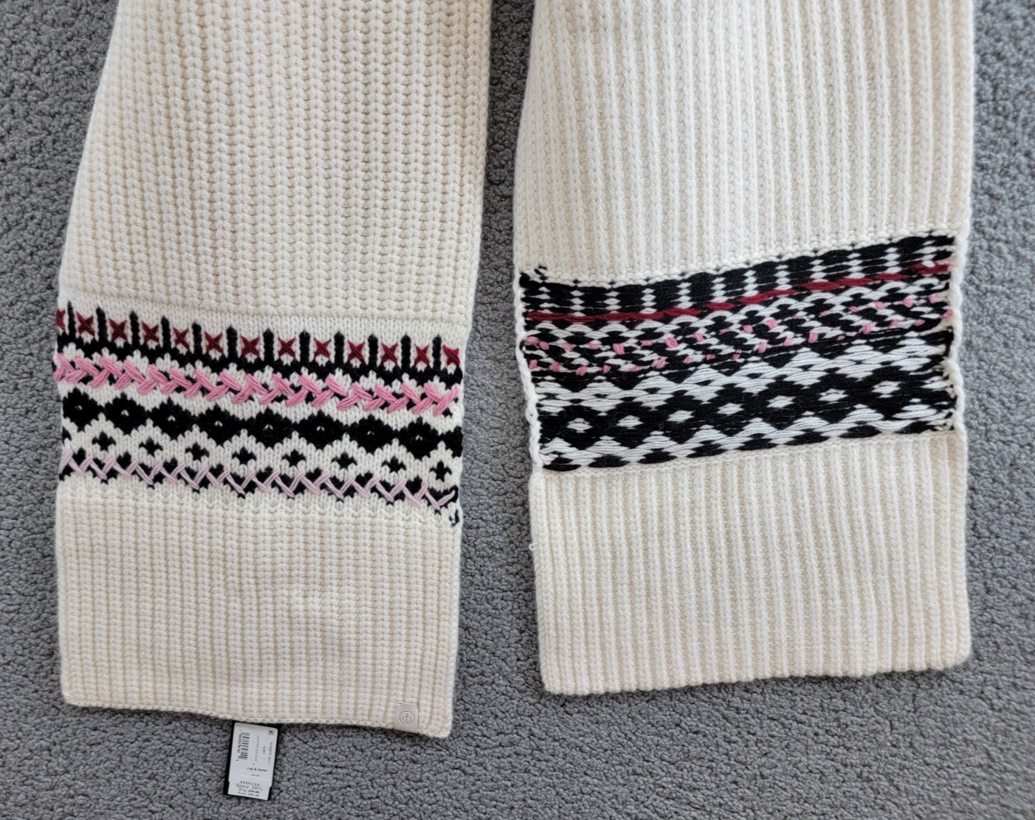 rag & bone Wool Blend Leigh Fair Isle Scarf Women's One Size Ivory~ - Picture 12 of 14