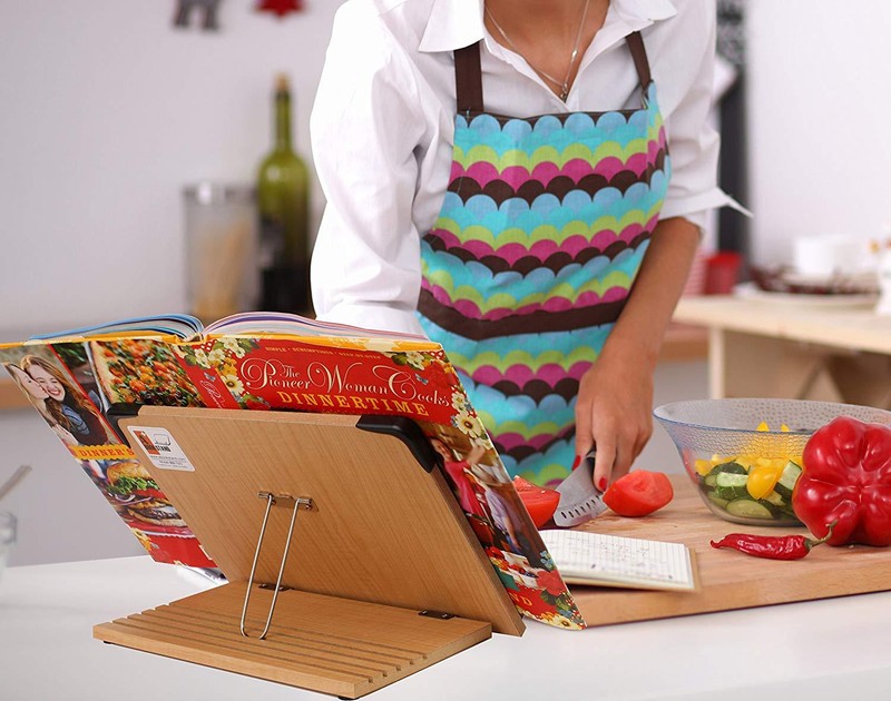 Wood Book Stand Recipe Holder For Kitchen Foldable Holder Tray Page Paper Clips