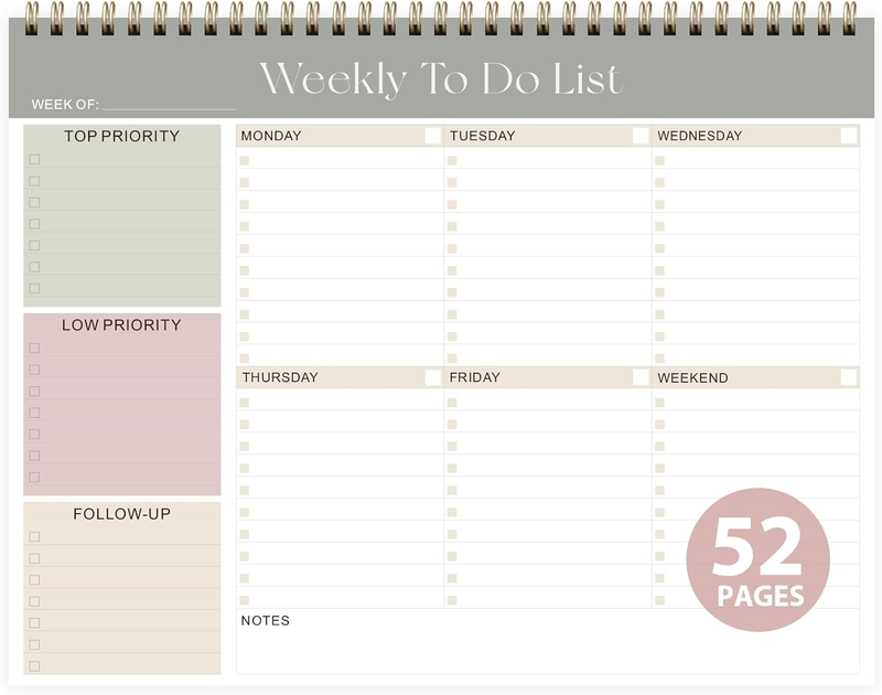 Weekly to Do List Notepad, Undated Planner with 52 Sheets (8.5''X11'') | Desk Ac