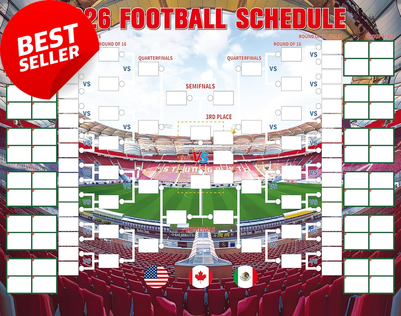 2026 FIFA World Cup Wall Chart 48 Teams Waterproof Schedule Tracker Poster Red
