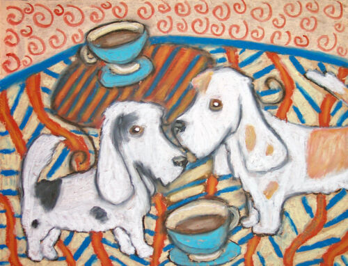 PBGV Having Coffee Petit Basset Griffon Vendeen Art Print 8 x 10 Dog Collectible