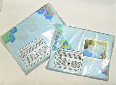 Vtg Lady Pepperell Twin Sheet Set Blue Butterfly NEW Flat Fitted Percale No Iron