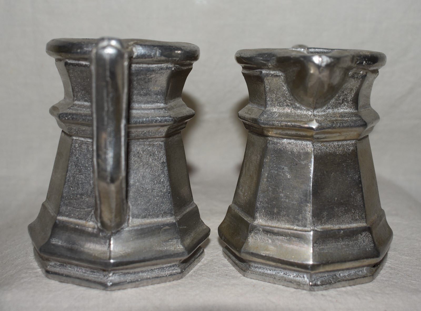 Pewter Sugar and Creamer Gemetal 8228192 Made in Taiwan over 3 inches tall