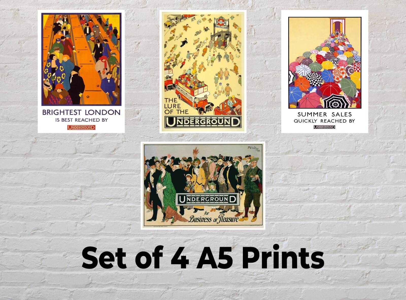 Set of 4 Vintage London Underground Art Print / A5 Size