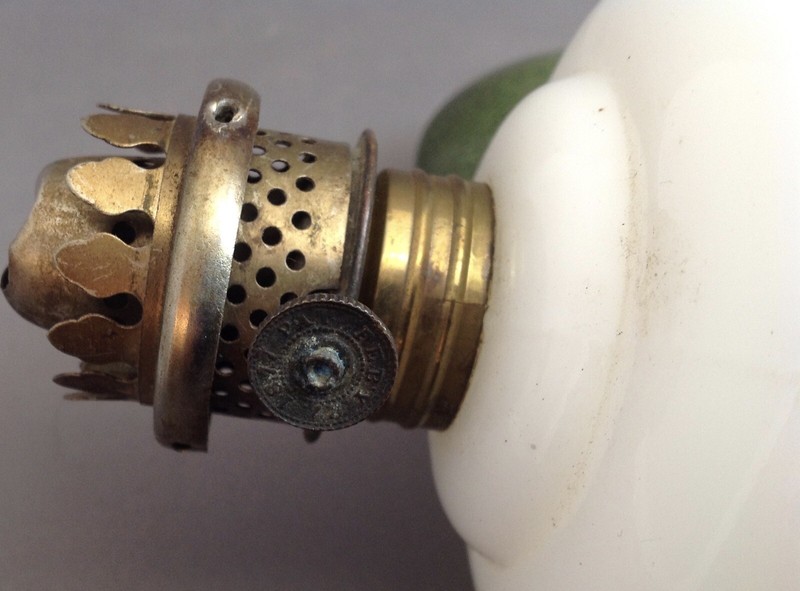 Antique Miniature Oil Lamp Opulescent Milk Glass c1877