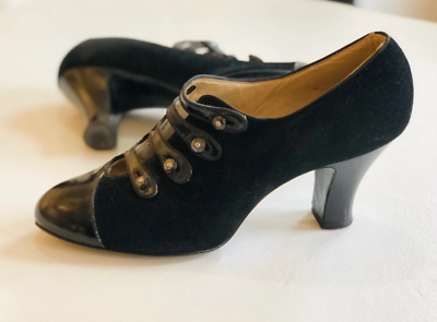 Scarpe da donna in pelle scamosciata e vernice flapper anni '20 taglia 5