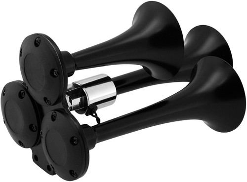 VIXEN HORNS TRAIN AIR HORN 3 TRUMPETS BLACK FOR TRUCK/CAR/SUV LOUD SOUND 12V/24V