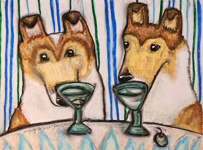 SMOOTH COLLIE Drinking a Martini 8.5 x 11 Dog Art Print Signed by Artist KSams
