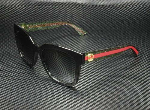 Pre-owned Gucci Gg0034sn 002 Black/green Square 54 Mm Women's Sunglasses In Gray