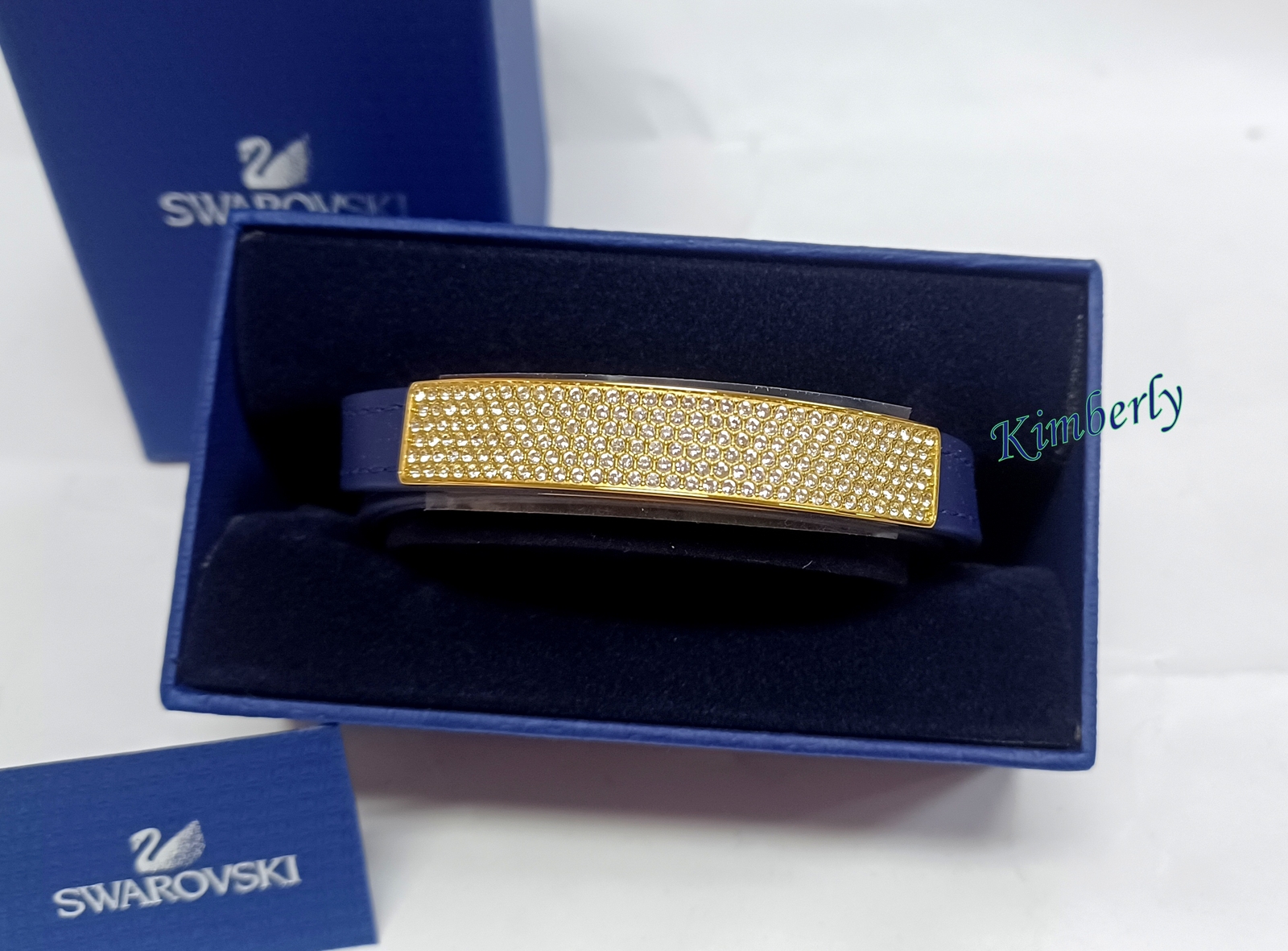 Swarovski Vio NAVY Leather Bracelet Double Wrap Crystal