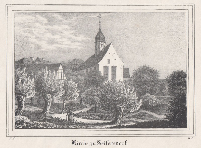 Seifersdorf Original Lithographie Sachsens Kirchengalerie 1855