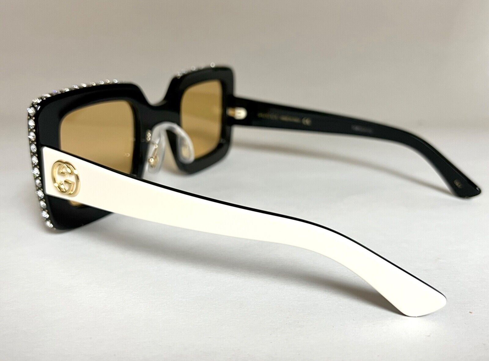 Pre-owned Gucci Black White Hollywood Forever 0780 Crystal Logo Gg0780s Mask Sunglasses In Yellow