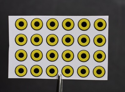 24 FLAT YELLOW & BLACK CIRCLE  1/4''  6mm Adhesive Eyes Fly Tying Lures