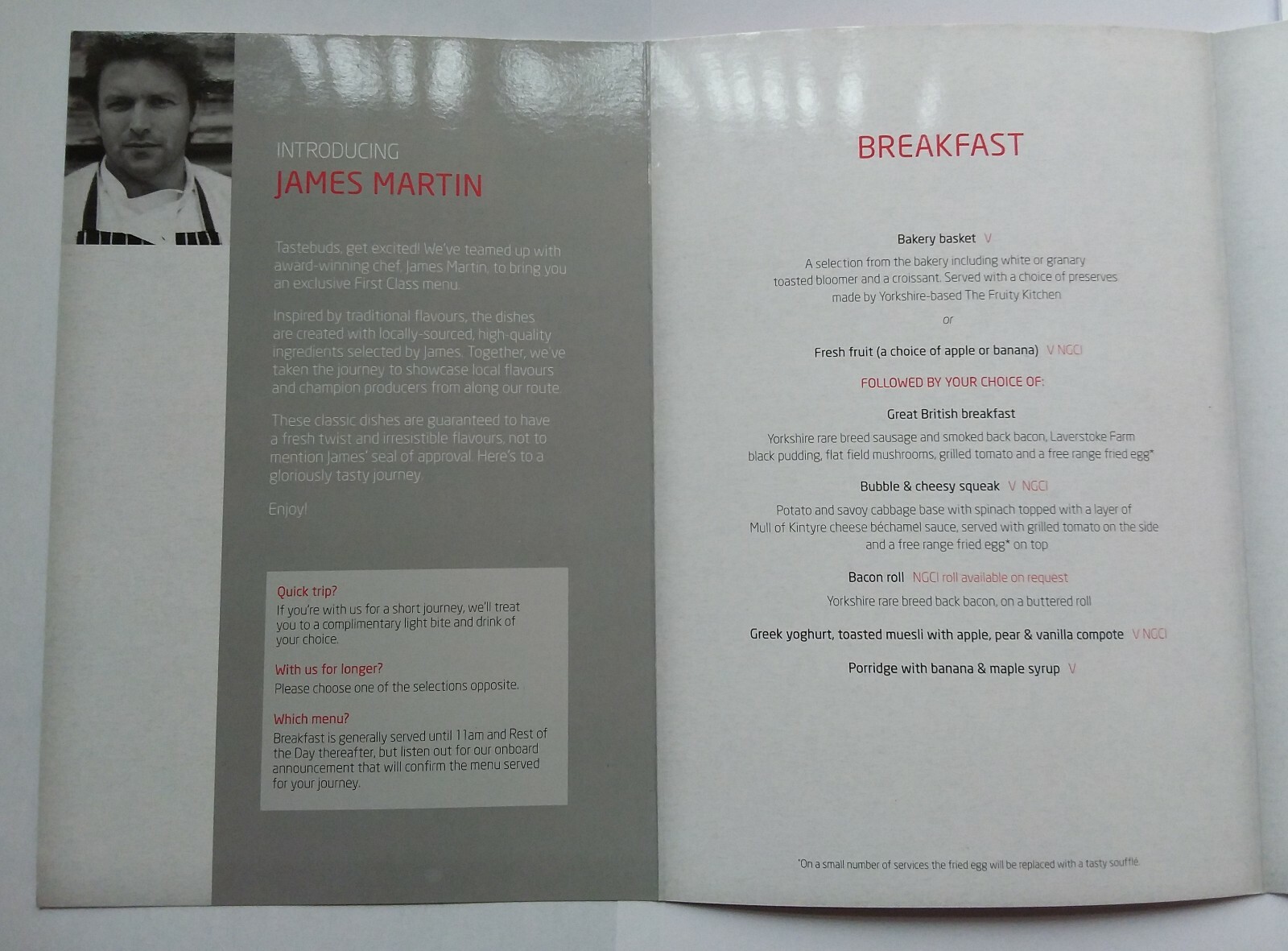 VIRGIN TRAINS EAST COAST MENU First Class Restaurant Car Dining Railway Buffet