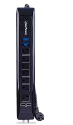 7-Outlet Surge Protector 6 Ft. Braided Cord USB