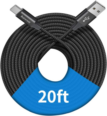 [ 20ft/6m ] Extra Long USB C Cable Premium Nylon Braided USB A to Type C Cab...
