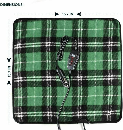 Zone Tech Car Electric Mini Heated Travel Blanket Pad Fleece Green Plaid 45 Min
