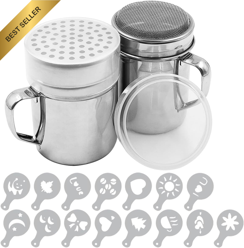 Sugar Bowl Duster with Handle, 2 Pieces Stainless Steel Powder Bottles for Sugar