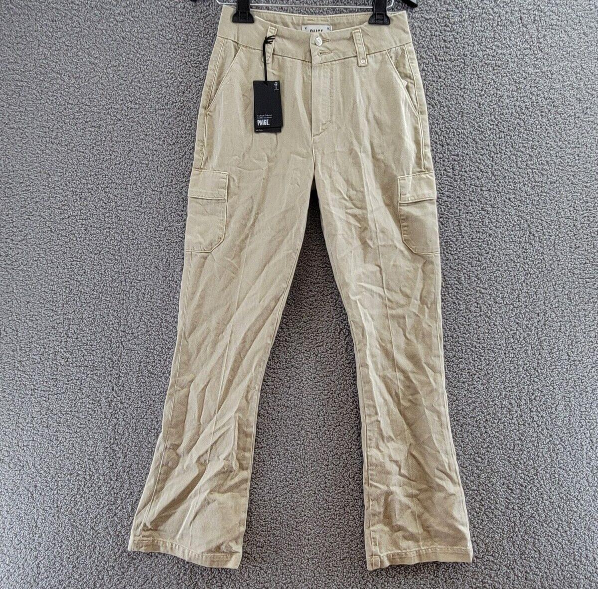 PAIGE Dion Flare Leg Utility Jeans Women's 26 Vintage Warm Sand Solid Button Zip - Picture 2 of 18