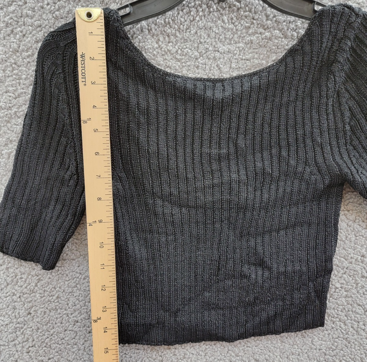 Free People Textured Short Sleeves Crop Sweater Top Women's XS Black Pullover - Picture 5 of 13