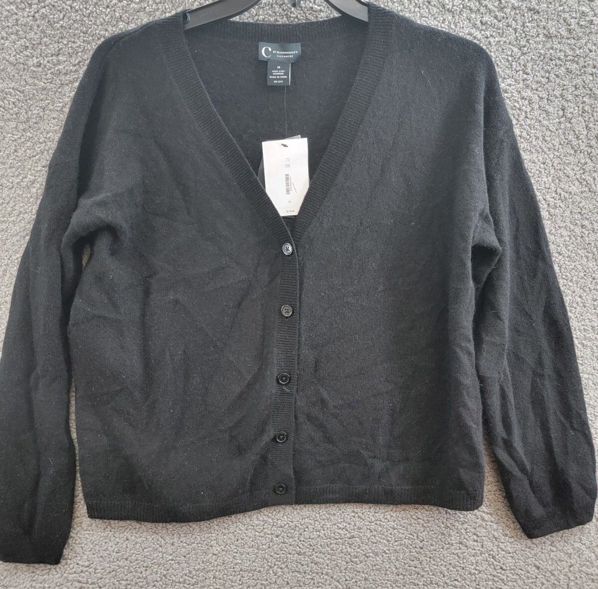 C by Bloomingdale's Cashmere V-Neck Cardigan Women's M Black Solid Long Sleeve - Picture 2 of 19