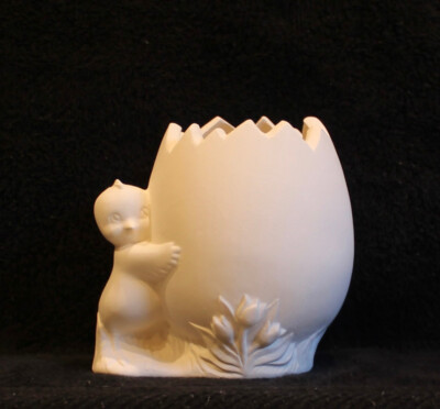 Ceramic Bisque Baby Chick Easter Egg Planter Canister Ready To Paint Or Glaze