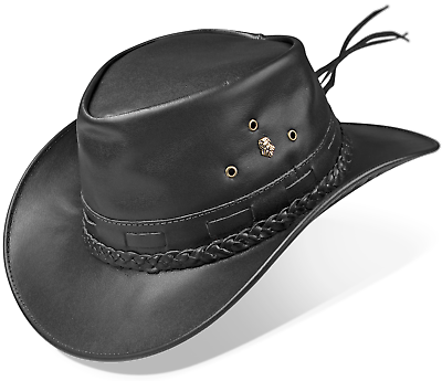 Australian Hat Genuine Leather Black Aussie Hats Bush Style Cowboy Outback  Hat